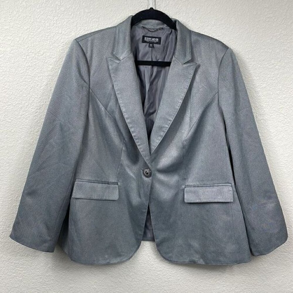 John Meyer Collection Herringbone Blazer Jacket Career Business Gray 16W